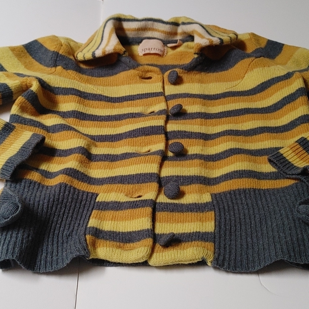 Vintage Sparrow Stripped Button Down Fitted Lambswool Sweater XS-S